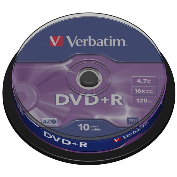 DVD+R VERBATIM SPINDLE 10 ΤΕΜΑΧΙΑ 4.7GB 16X 120MIN AZO MATT SILVER SURFACE 43498