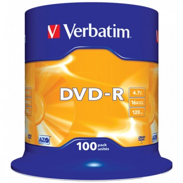 DVD-R VERBATIM SPINDLE 100 ΤΕΜΑΧΙΑ 4.7GB 16X 120MIN AZO MATT SILVER SURFACE 43549