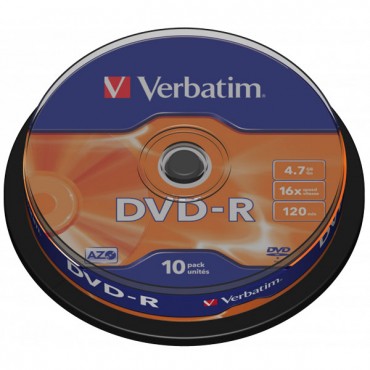 DVD-R VERBATIM SPINDLE 10 ΤΕΜΑΧΙΑ 4.7GB 16X 120MIN AZO MATT SILVER SURFACE 43523
