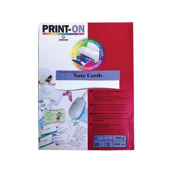 ΧΑΡΤΙ INKJET A4 200GR CANSON NOTE CARDS BRISTOL 10 ΦΥΛΛΑ + 30 ΦΑΚΕΛΑ